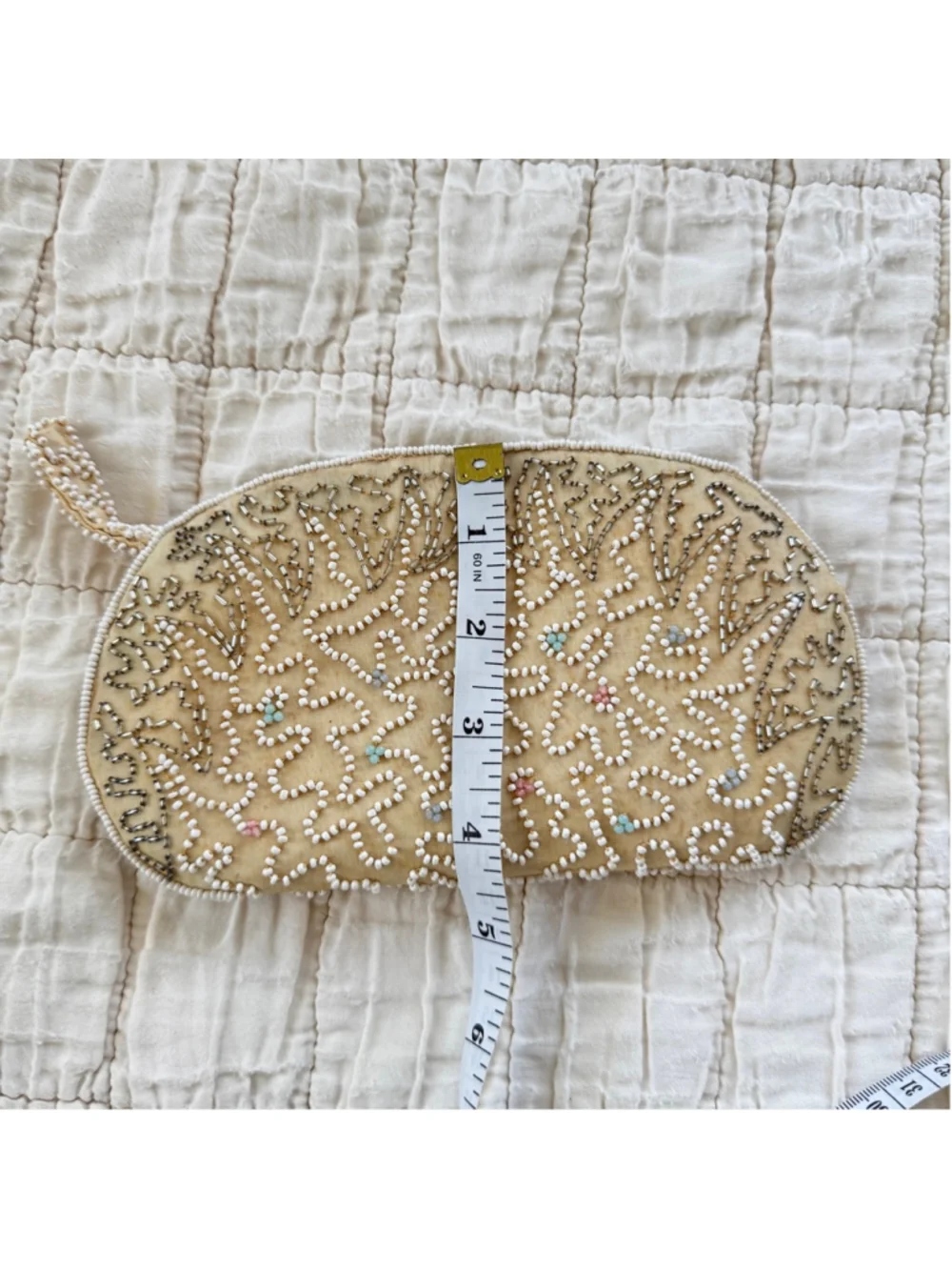 Vintage Beaded Cream White Clutch Purse